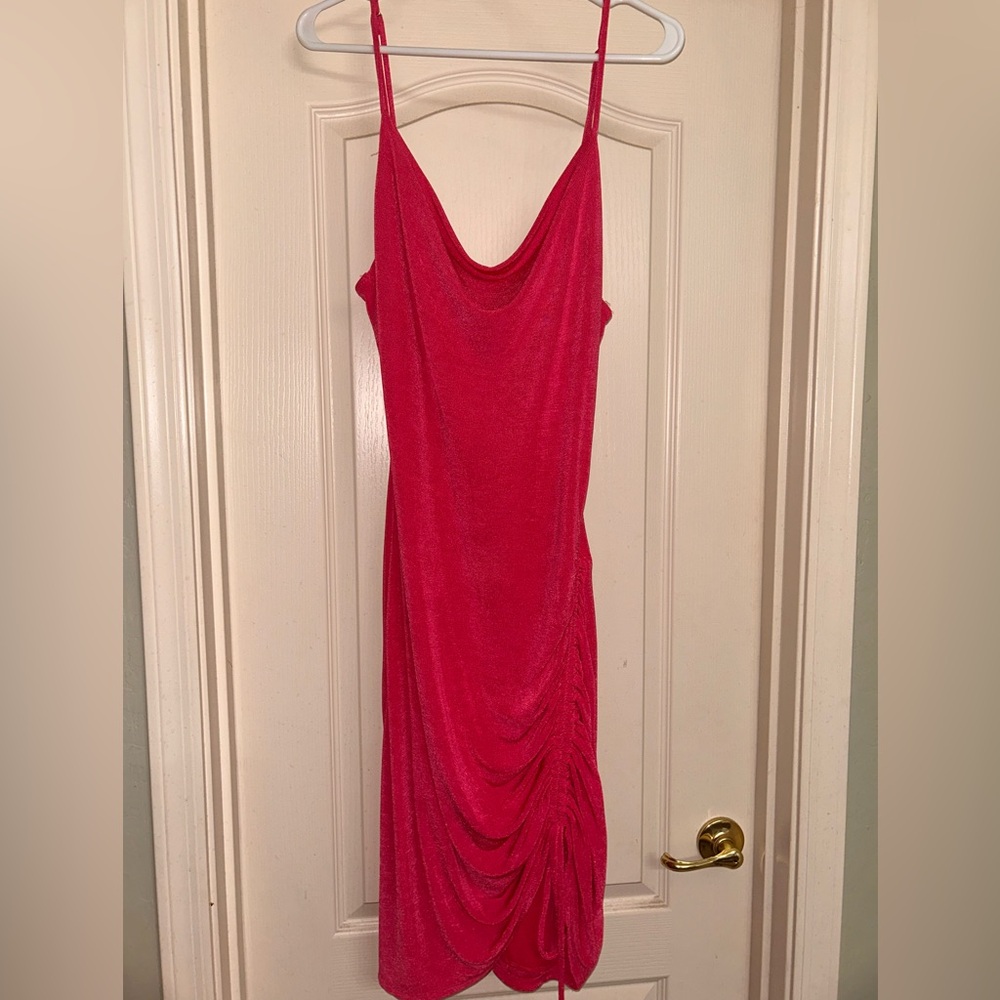 Fashion Nova Pink midi dress with adjusted side slit